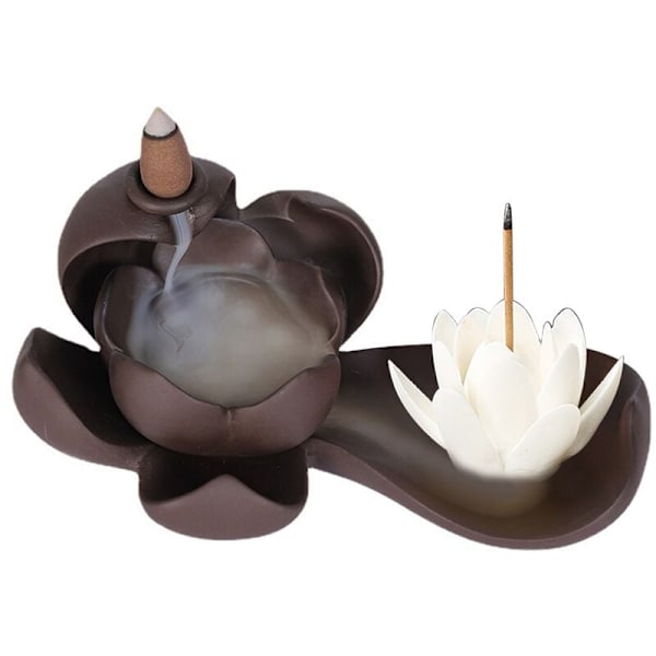 Elegant Lotus Rökelsebrännare Vattenfall Keramik Rökelsehållare Censer Aromaterapi Hantverk för Heminredning Kontor A