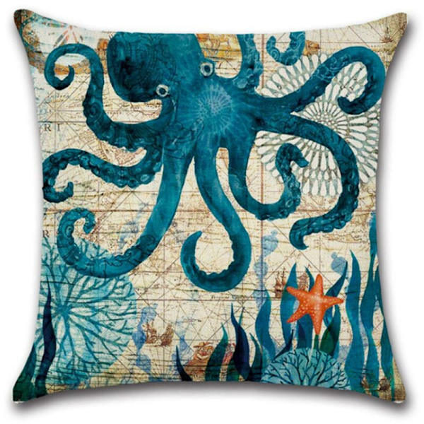 Marine Sea Creature Sjøhest Blekksprut Pude Pude (Blekksprut)
