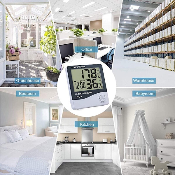 4 stk. Digital Rumtermometer Hygrometer Luftfugtighedsmåler Indendørs LCD Termometer Alarm Temperaturmonitor