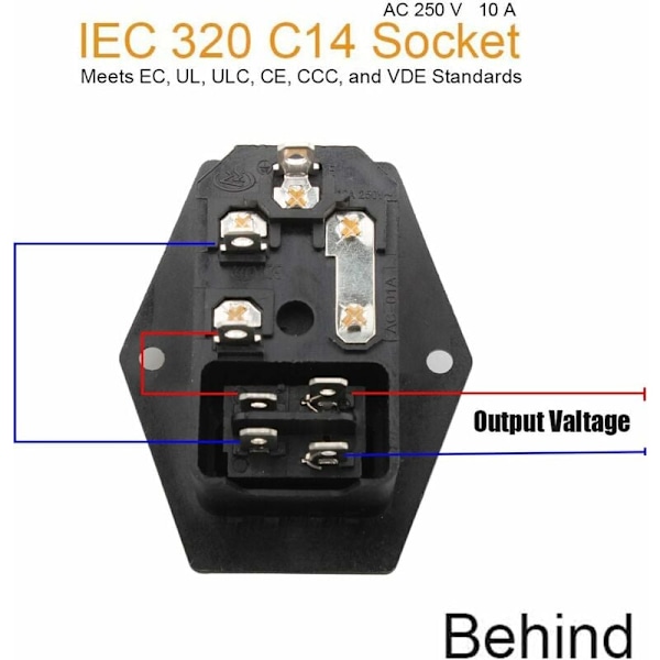 IEC 320 C14 Adapter-kontakt, Innfelt kontakt 220-250V / 10A innfelt plugg med bryter IEC Audio-kontakt Innfelt stikkontakt