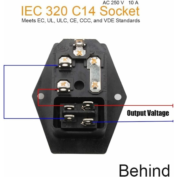 IEC 320 C14 Adapterkontakt, Infälld kontakt 220-250V / 10A infälld kontakt med strömbrytare IEC Audio-uttag Infälld kontakt