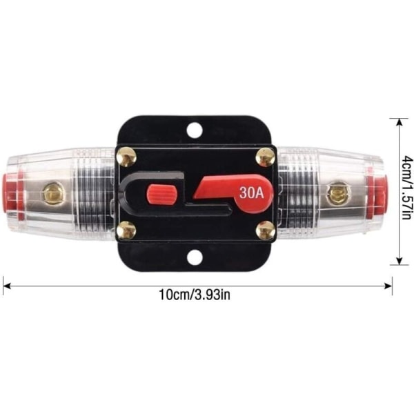 30A kretsbryter, 12V-24V DC In-Line sikringsholder, manuell tilbakestillingsbryter bilstereosikring, In-Line sikringsblokk lydsystembeskyttelse (30A)--