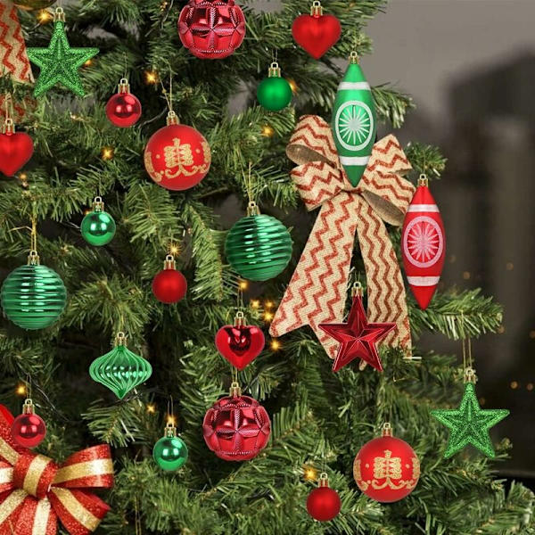 Røde / Grønne Julekuler, Julepynt 73 Rom, Plastpyntkuler, Røde og Grønne Julekuler, Julepynt, Chr