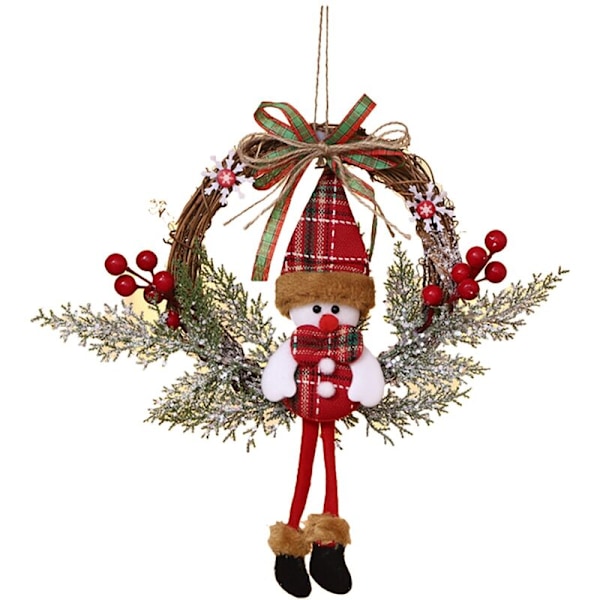 Kunstig julekrans for inngangsdør, vegg, vindu, gårdshusdekorasjon, snømann ()