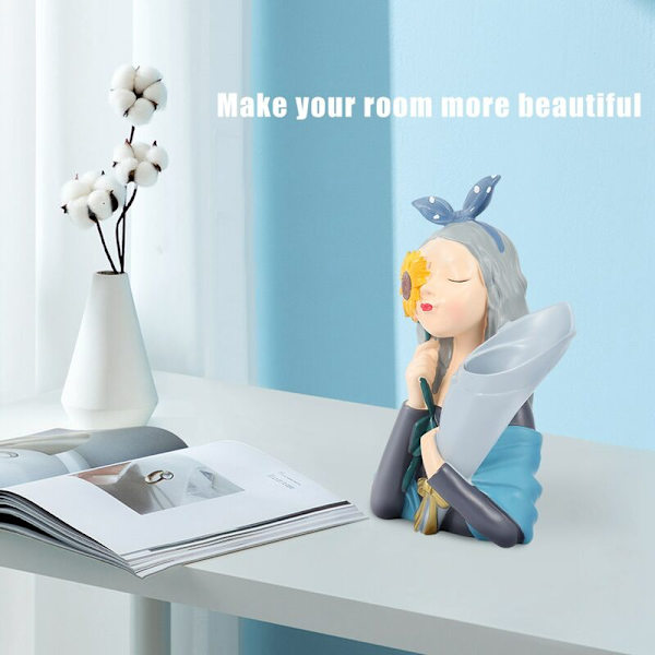 Søt moderne harpiks jentefigur blomster vase nordiske statuer hjemmedekorasjonstilbehør Kawaii rompynt C