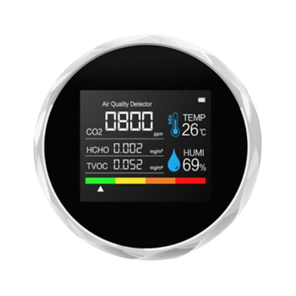 Gasdetektor CO2-måler Multifunktionel husholdningsluftkvalitetsmonitor Temperaturfugtighedstester LCD-display (hvid)