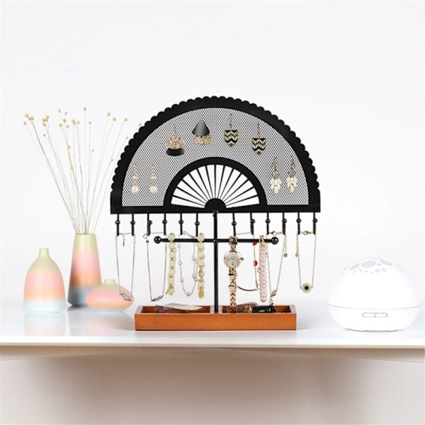 Sort Halvcirkelformet Retro Stil Fan Formet Stativ Holder Display Stativ Øreringe Halskæder Ringe