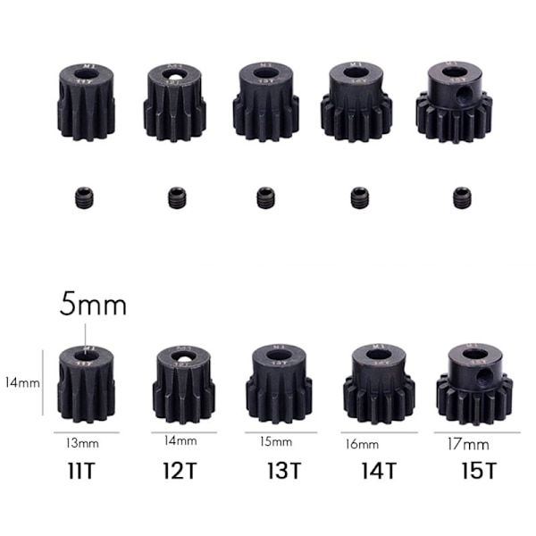 M1 5mm 11T Svart Stål Metall Kugghjul Motorväxel för 1/10 Rc Modellbil