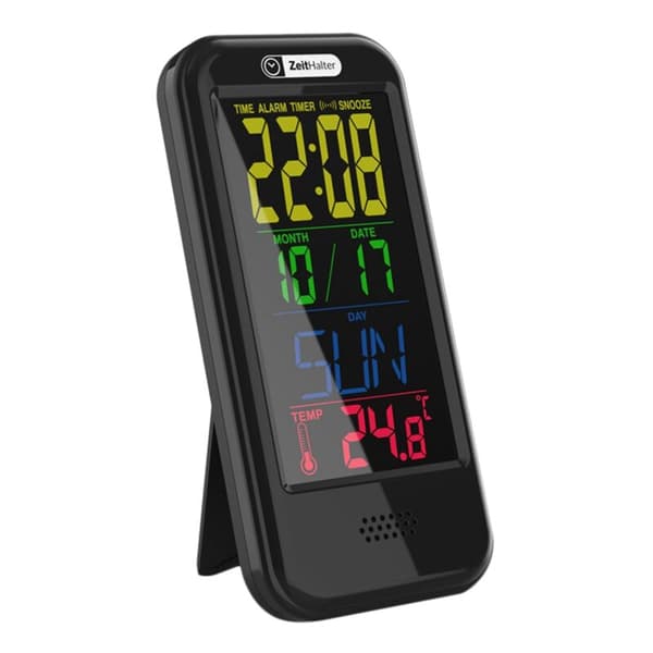 LCD Farveskærm Digitalt Ur Elektronisk Vækkeur med Nedtælling Temperatur 8 Evighedskalender Sort