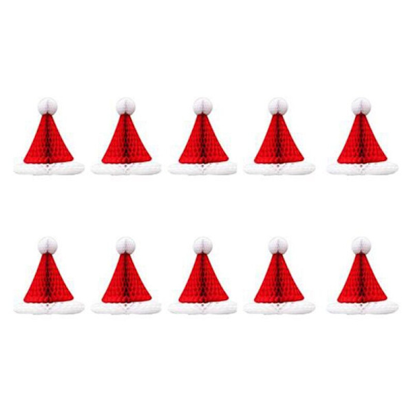 10 stk serie juledekorasjoner Honeycomb Santa hatter hengende julepynt til julefestdekorasjon