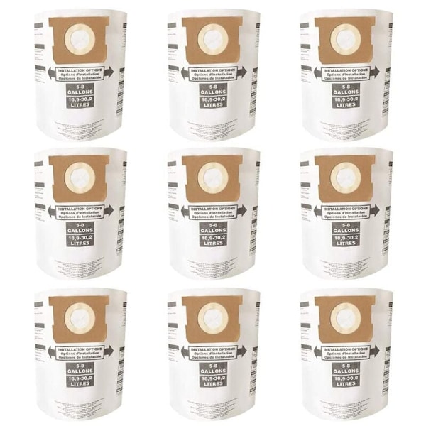 9 stk. udskiftningsfilterposer til Shop Vac poser 5 til 8 gallon engangsopsamlingsfilterposer