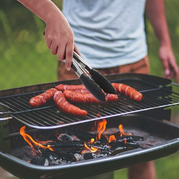 Profesjonelle kjøkken-tang, grilltang i rustfritt stål og silikon matkjegle, varmebestandig kjøkken-tang - 22 cm Svart-Fei Yu