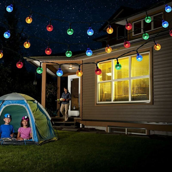 Solcellelyskæde, 100 LED 12M Krystalfarvede Kuglelys, 8 Tilstande Vandtætte Solcellelamper, Til Udendørs Dekoration, Haver, Terrasser, Bryllupper, Pa