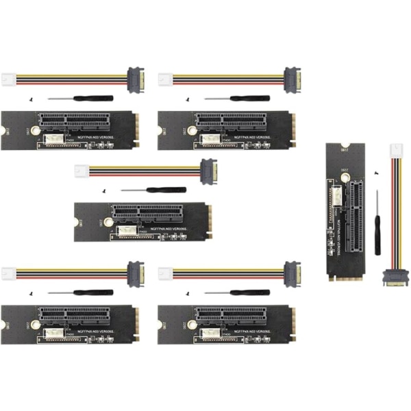 6 Set NGFF M.2 till PCI-E 4X Riser-kort M2 Key M till PCIe X4 Adapter med LED-spänningsindikator för ETH Miner Mining