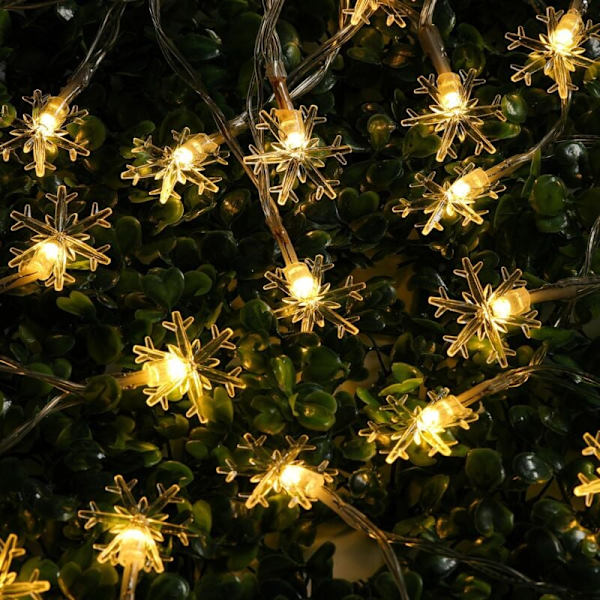 Solcelled Lysstreng Udendørs, 30 LED, 6,5m Vandafvisende Lys Dekoration, Snefnug Juledekoration til Soveværelse, Have, Terrasse (Varmt Hvidt)