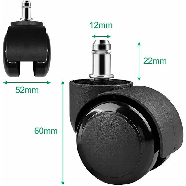 5 st kontorsstolsrullar 11 x 22 mm 360° rotation för spelstolar, tysta ersättningsrullar utan repor, svart