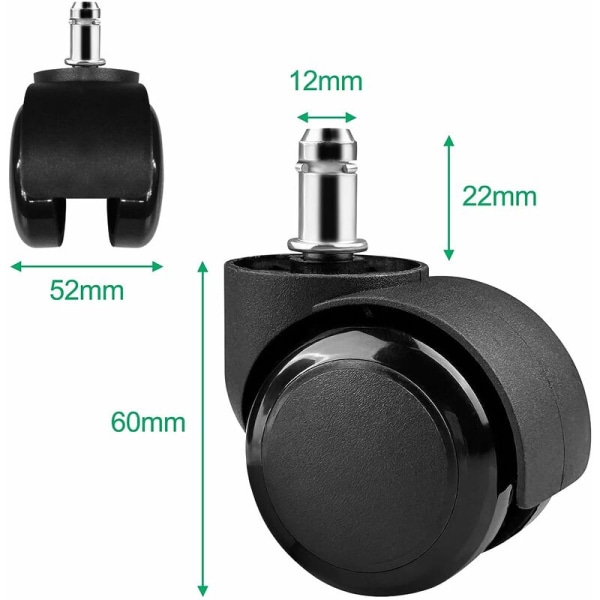 5 stk. Kontorstolhjul 11 x 22mm 360° Rotasjon for Gamingstoler, Stille Erstatningshjul Ingen Riper, Svart