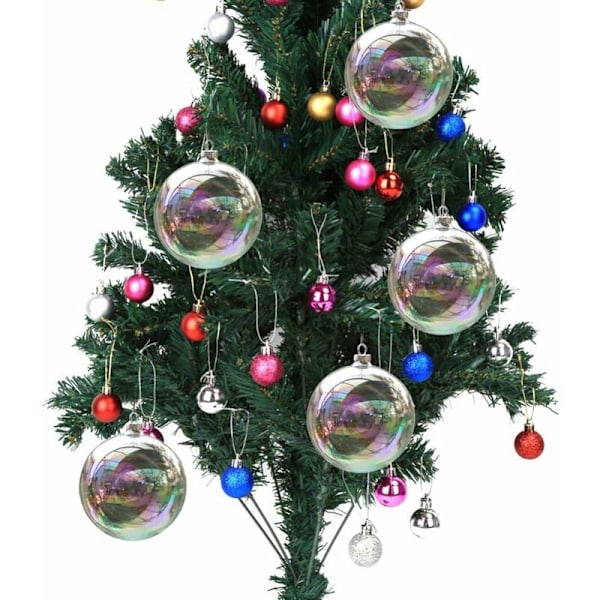 10 Pakke Fargerike Gjennomsiktige Julekuler, Fyllbare Ornamentkuler for Julefest, Bursdag, Bryllupsdekorasjon - 8 cm - DENUOTOP
