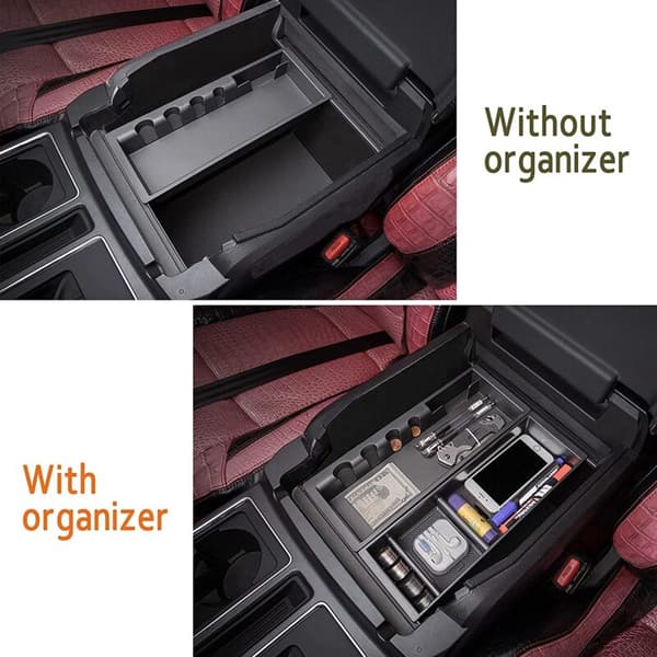 Center Console Organizer för 2021 Armrest Insert Förvaringslåda med halkfria mattor