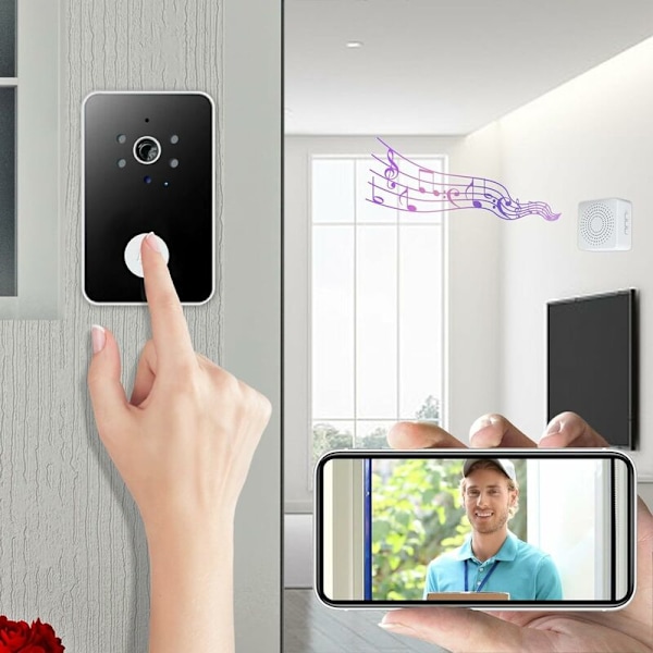 Smart trådlös videodörrklocka, smart visuell intercom, HD-nattvision, WiFi-säkerhetsdörrklocka, lämplig för hem, lägenhet
