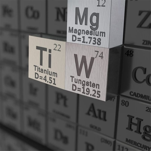 15-bitars metalliska elementkuber - Densitetskubsats för 1 samling av periodiska systemet - Ren volfram kvadrat (10 mm)