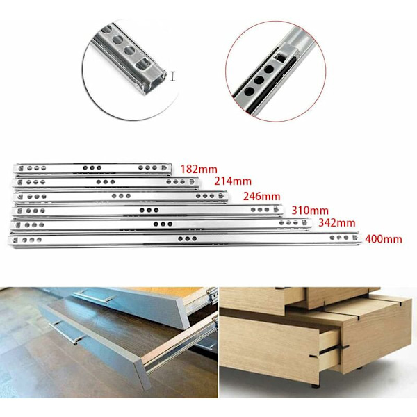 Pakke med 2 17mm Metal Skuffeskinner med Kuglelejer (Længde 310mm)