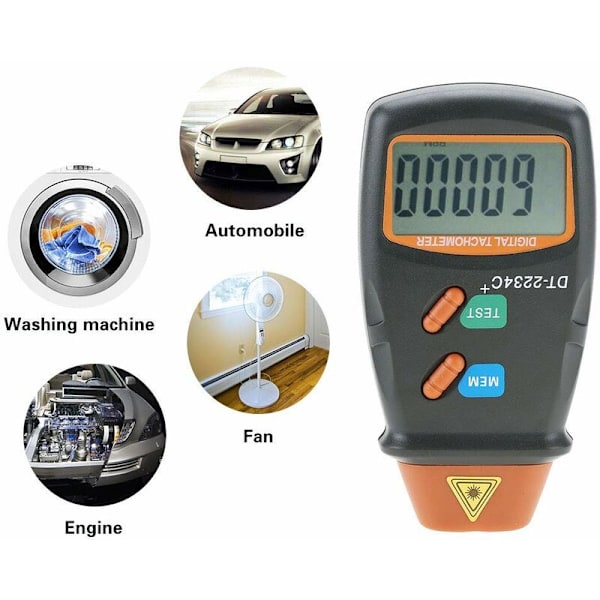 Digital varvräknare, DT-2234C + kontaktfri LCD-fotovarvräknare Mini RPM-testmätare, varvräknare 2,5RPM-99,999RPM