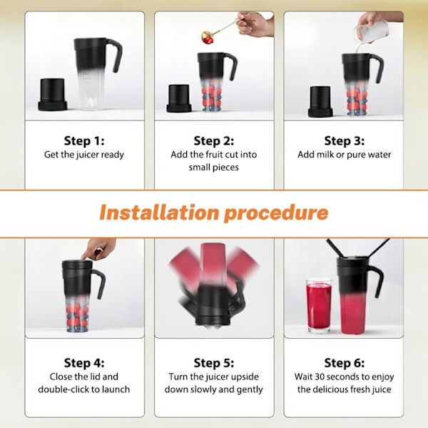 Bærbar Blender - 470ML - 150W - 4000mah USB Genopladelig - Bærbar Mixer - Med Strå - Saftmaskine - Sort