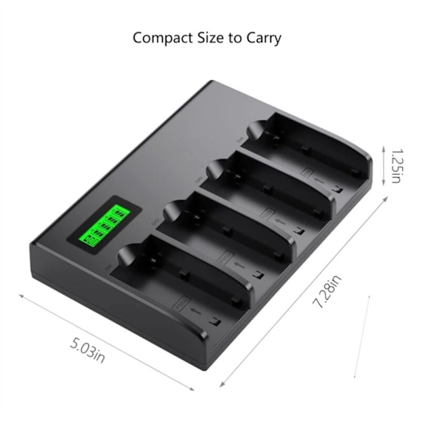 4-kanals Batterilader med LCD-skærm til NP-F970, NP-F960, NP-F770, NP-F750, NP-F570 Kamera, EU-stik