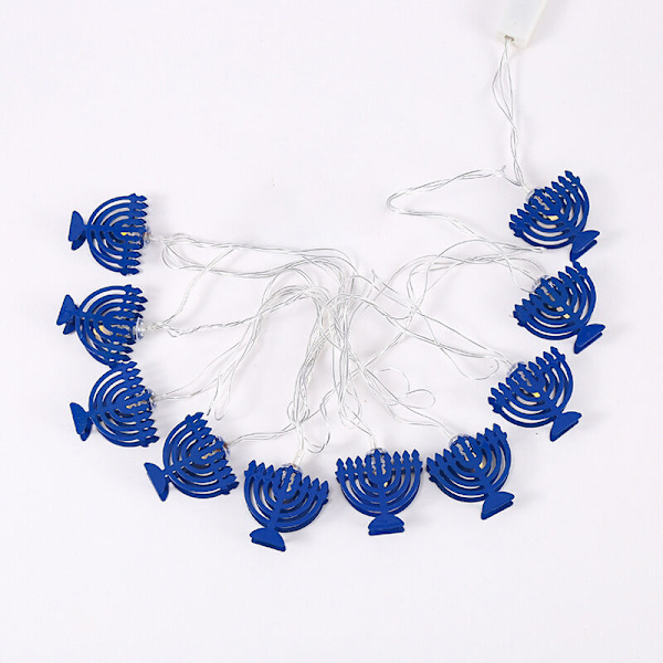 LED-lysslynge, Hanukkah-dekorasjon, fargerike lys, batteridrevne modeller, lysestake 9 (stjernebilde), (3 m)