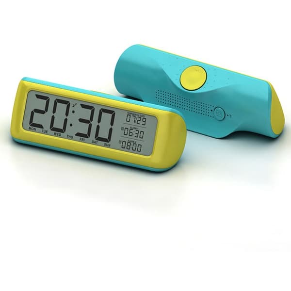 Batteridriven digital väckarklocka för sovrum, LCD-sängbordsväckarklocka med snooze, gul digital väckarklocka