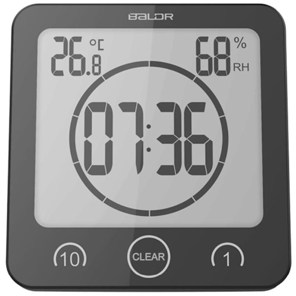 Baderomsklokke, Dusjtimer, Digital Klokke, Vanntett Kjøkkentimer med Termometer Hygrometer for Dusj, Kjøkken, Sminke