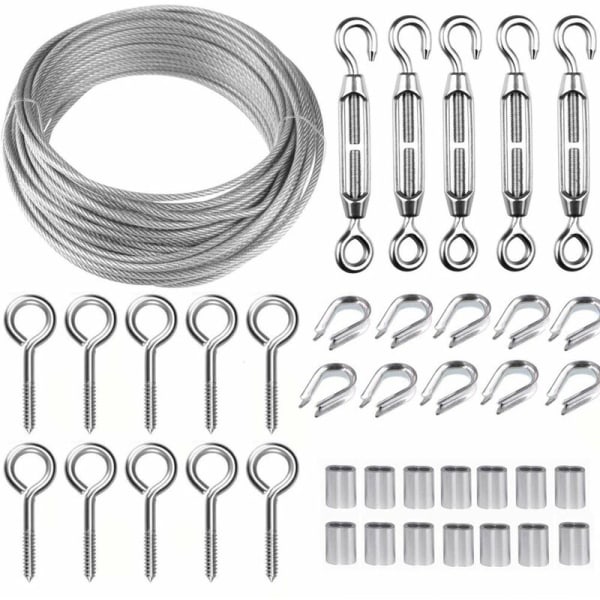 Rustfritt stål hengetausett, 30M/2mm belagt rustfritt ståltau med M5 strammemekanismer, 2mm ståltausett for klatreplanter, klesvask, vakt