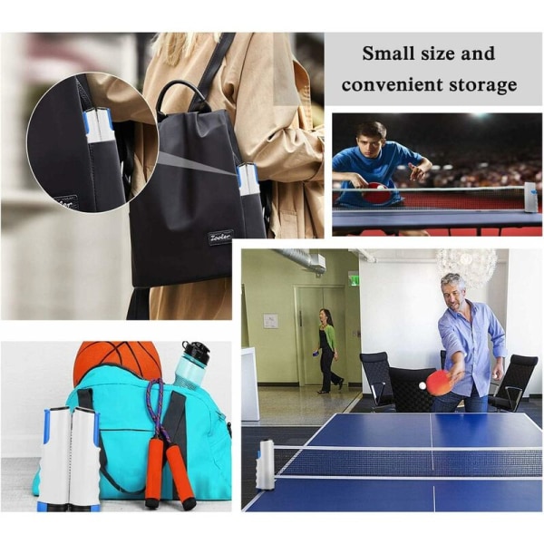 Hopfällbart pingisnätet, bärbart bordtennisnätstativ, perfekt för pingisbord, skrivbord, matbord, justerbar längd 190 cm