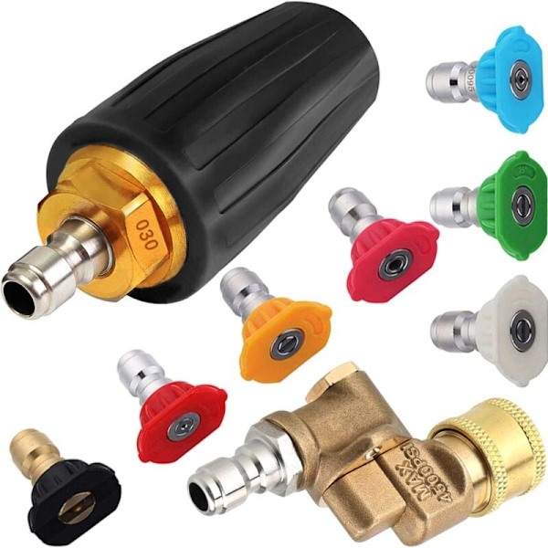 Turbo-Turbo-Turbo-Turbo Trycktvättsspetsar, 3600 PSI, 1/4 tum, Snabbkoppling, med 5 Vinkelrotationsadapter