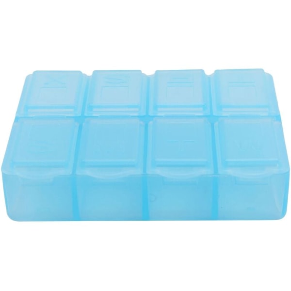 Rectangular plastic medicine pill box 8 compartments 7 days blue