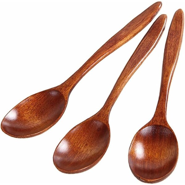 Träskedar Bambu Skedar Kök Honung Sylt Skedar Retro Barn Kaffesked Soppslevar (3 Stycken)-