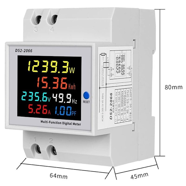 Digital enfas AC 40-300V 100A Din-skena 6 i 1 Voltmeter Ammeter Watt Kwh Frekvensmätare 110V (Inbyggd CT)