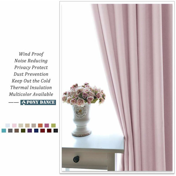 Termiske Mørklægningsgardiner - Sæt med 2 Øjebøjlepanelgardiner / Lydtætte Glideisolering Lange Klar til Montering, 2x L 107 x H 160 cm, Lys Rosa
