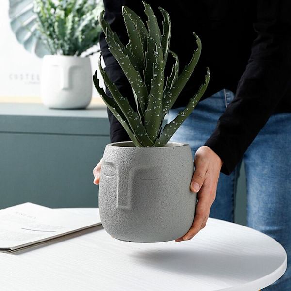 Menneskeligt ansigt keramisk blomsterpotte nordisk grøn plantepotte bonsai hjem indretning indendørs udendørs indretning - lysegrå