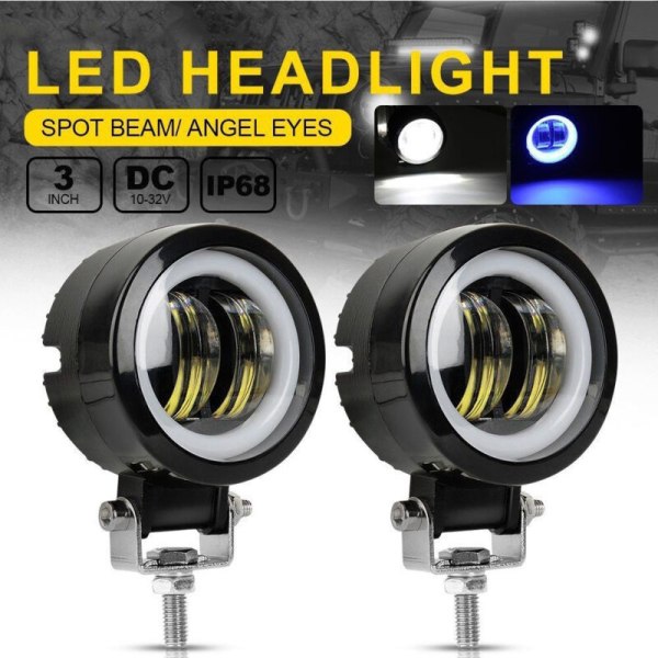 2 stk motorsykkel LED arbeidslys LED frontlys 20W tåkelys med blenderåpning bil LED engeløye spotlight