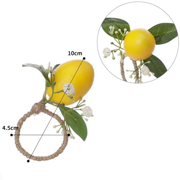 Set med 6 sitronserviettringer, sitronvinblad-serviettholdere for spiseborddekor, bankett, bryllup, bursdag, jul A
