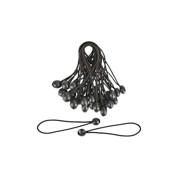 30 stk. Gummistropper, Elastiske Gummistropper med Bold til presenninger, telte, bannere, flag, camping, pavillon (sort)