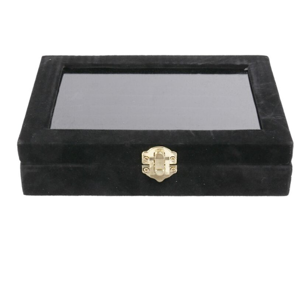 Fløjlsglas Ring Øreringe Display Opbevaringsboks Bakkeholder Organizer Etui, Sort