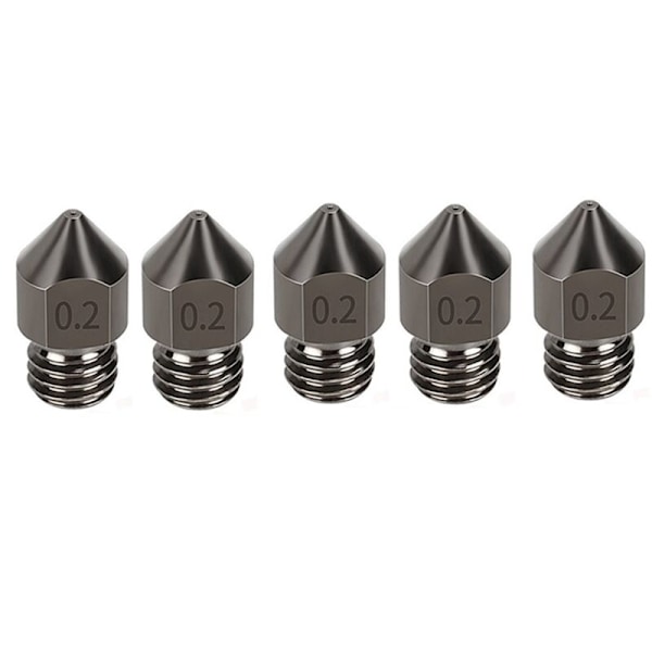 5 stk MK8 Herdet Stål Dys Trykkhode Forbruksvarer 1.75/0.2mm 3D-skriver Ekstruder Dys for Ender3/V2/PRO