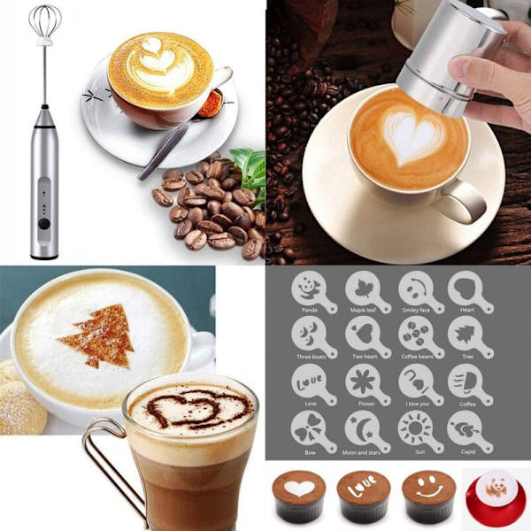 Bærbar Elektrisk Melkeskummer USB Ladbar Kaffe 3 Hastigheter Visp for Kaffe, Cappuccino