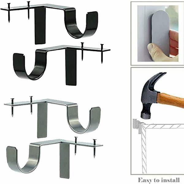 4 kpl verhotangon pidikettä ilman porausta, säädettävä seinäkiinnike verhotangon kiinnityksiin verhotangon lisävaruste hopea musta metalli koti makuuhuone toimisto