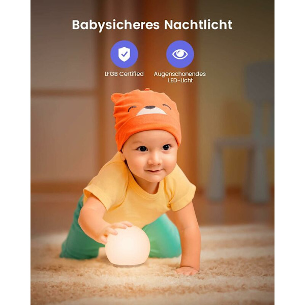 Natlampe til Børn, Natlampe til Baby, Natlampe - Dæmpbar, RGB Farveskiftende, USB Sideindladning