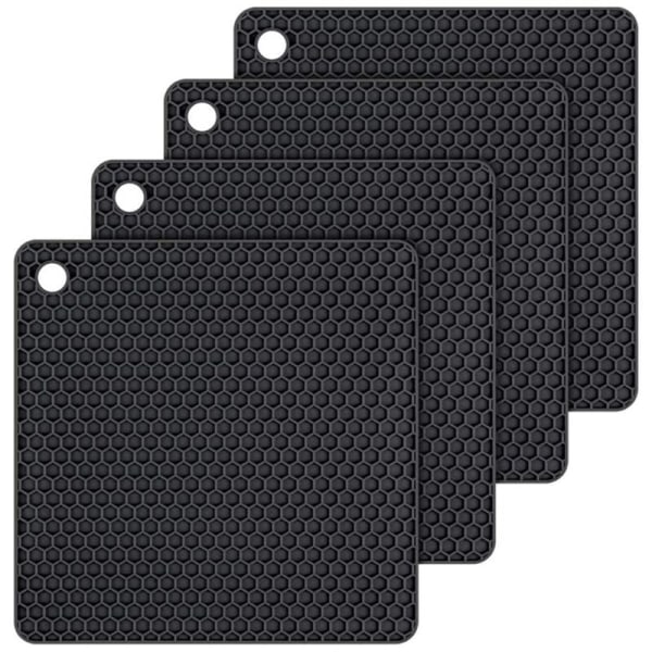 4 Pieces Silicone Pot Coasters Pot Holders for Kitchen Dishwasher Safe Heat Resistant Square Black