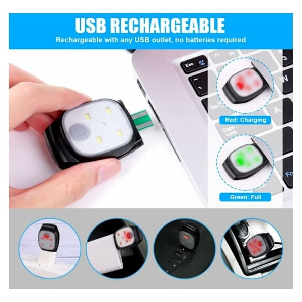 Mascot 2-pak Løpe Lys Klips + Refleksbånd, 4 Moduser LED Nattløpe Lys Utendørs, USB Oppladbar LED Hodelykt Sikkerhetslys for N